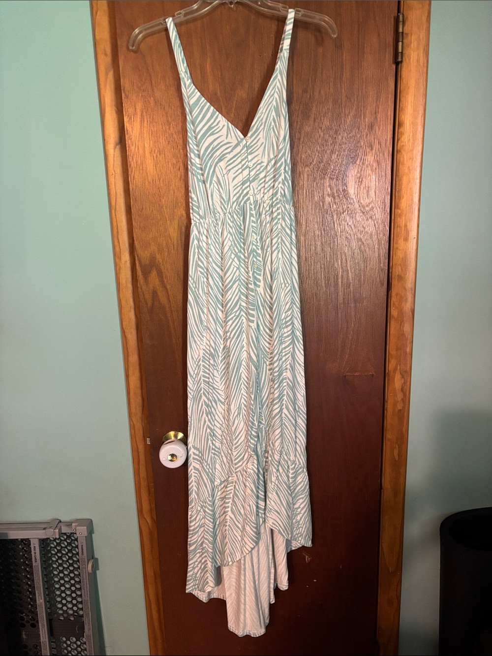 Sleeveless Mint Leaf-Print Maxi Dress- Maternity